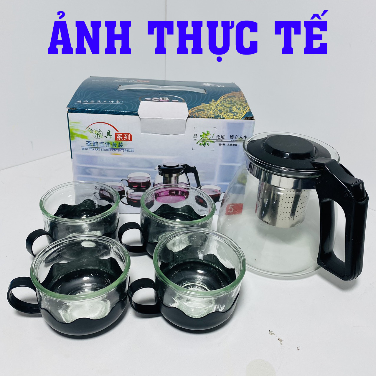Ấm pha trà thủy tinh Bộ Ấm Chén Trà Có Khay Lọc 5 Món Bình Lọc Trà Thủy Tinh Giữ Nhiệt Cao Cấp Trama