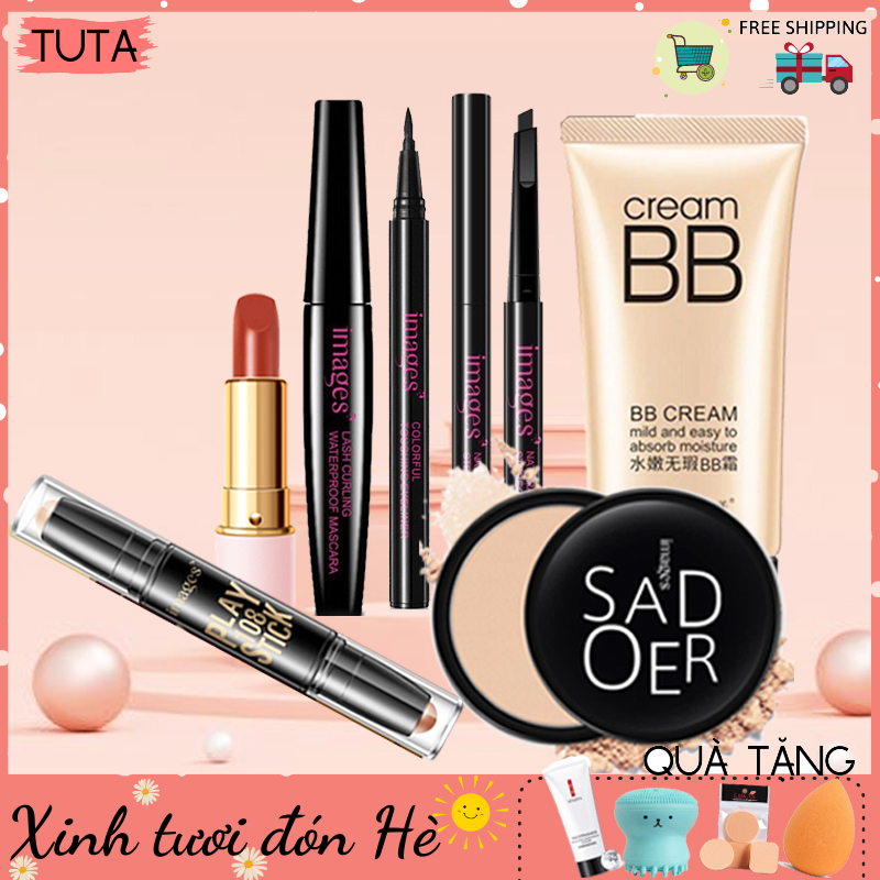 Bộ Trang Điểm Chuyên Nghiệp Images 7 Món Kem Bb Che Khuyết Điểm + Phấn Phủ Kiềm Dầu Cao Cấp+ Bút Tạo Khối + Chì Kẻ Mày Lâu Trôi + Bút Dạ Kẻ Mắt + Mascara 4D + Son Siêu Lì Bộ Makeup Cá Nhân Bộ Trang Điểm Cơ Bản Gm - 