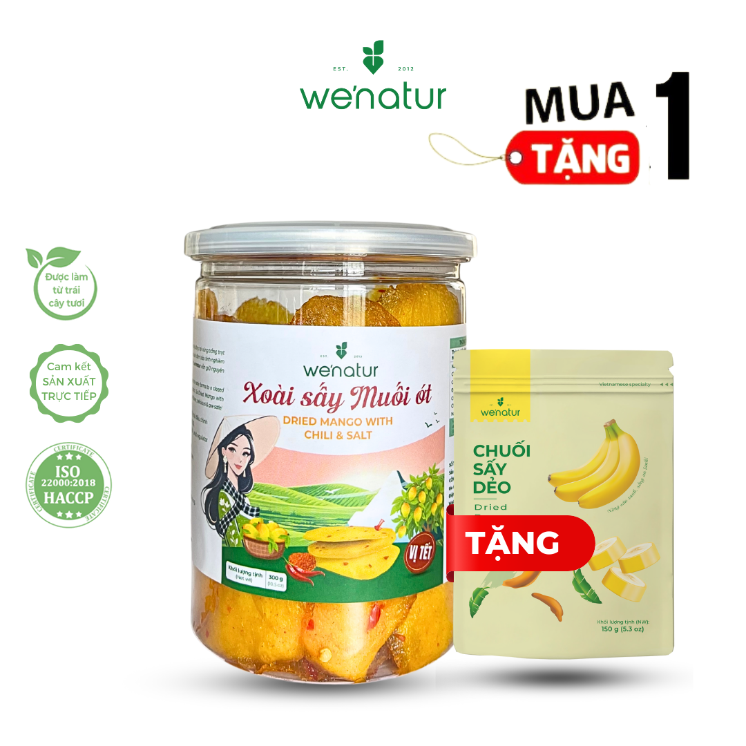 [Mua 1 tặng 1] Xoài Sấy Muối Ớt wenatur 300g (tặng 1 Chuối sấy dẻo 150g)