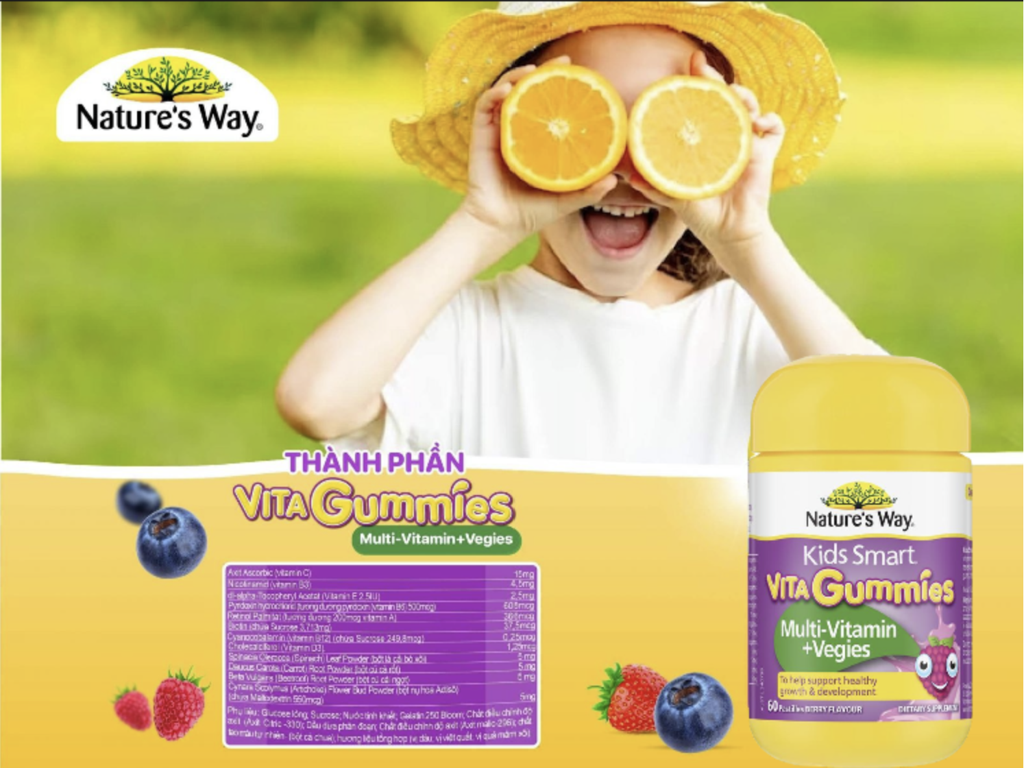 Kẹo dẻo bổ sung Multivitamin cho bé 60 viên - Natures Way Kids Smart Vita Gummies Multi Vitamin + Vegies