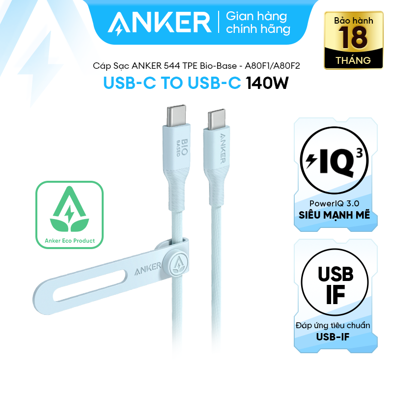 [quà tặng] [Không SD iPhone 14 Trở Xuống] Cáp Sạc ANKER 544 chất liệu Bio-Based USB-C to USB-C - Dài
