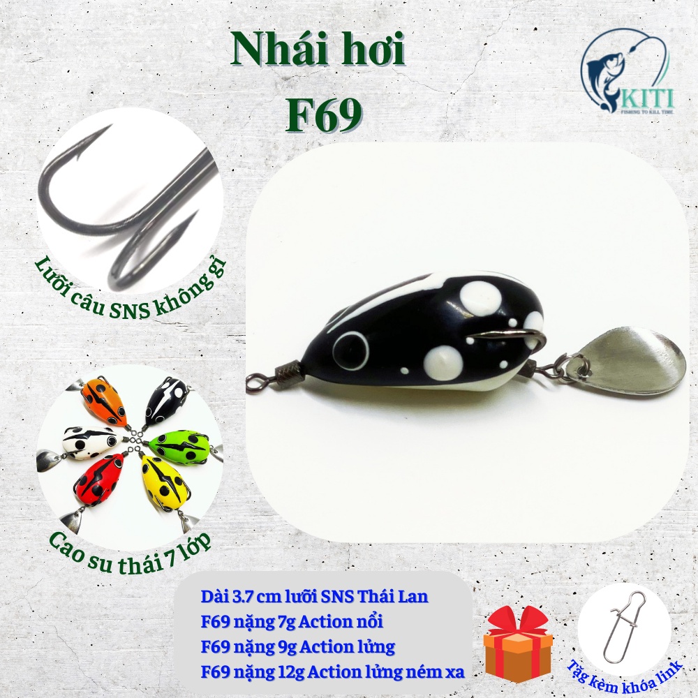 Mồi câu lure sóc chuột F69 Lưỡi BKK 3.7 cm nhái hơi câu cá lóc mồi câu cá lóc cá quả nhái giả câu lu