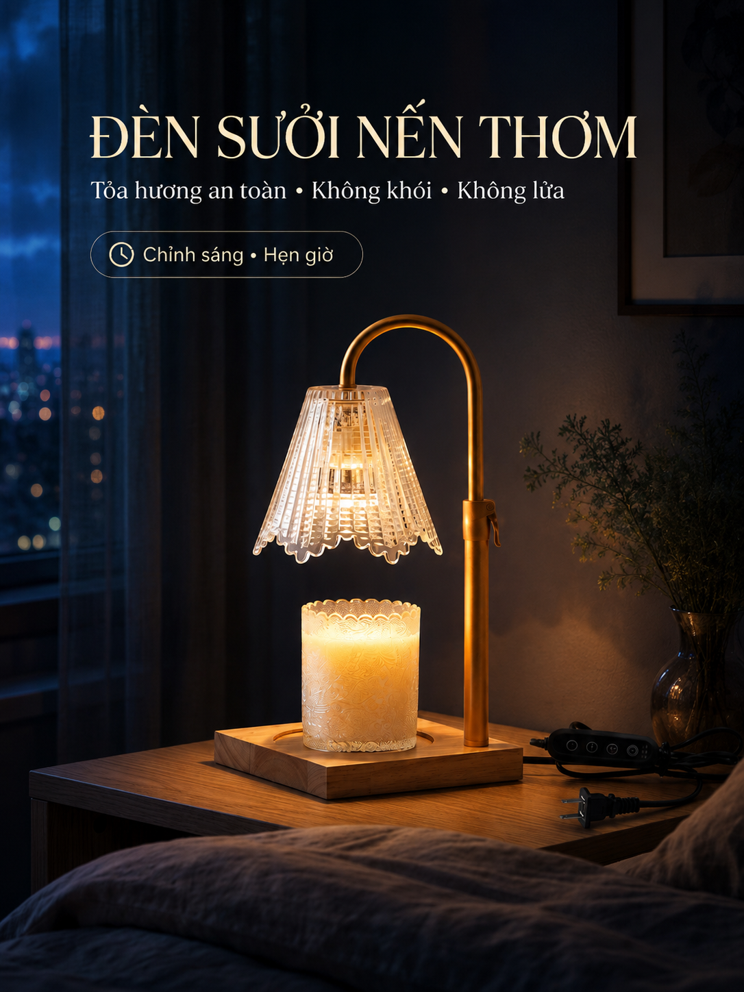 Đèn Đốt Nến Thơm (CÓ HẸN GIỜ) - LS-001 D-S | TẶNG KÈM 2 BÓNG ĐÈN HALOGEN | Candle warmer lamp