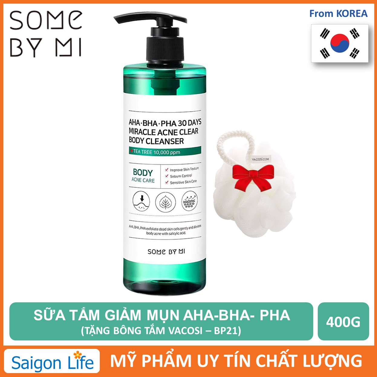 [Tặng Bông Tắm] Sữa Tắm Làm Giảm Mụn Cơ Thể Some By Mi Aha - Bha - Pha 30 Days Miracle Acne Body Cleanser 400G