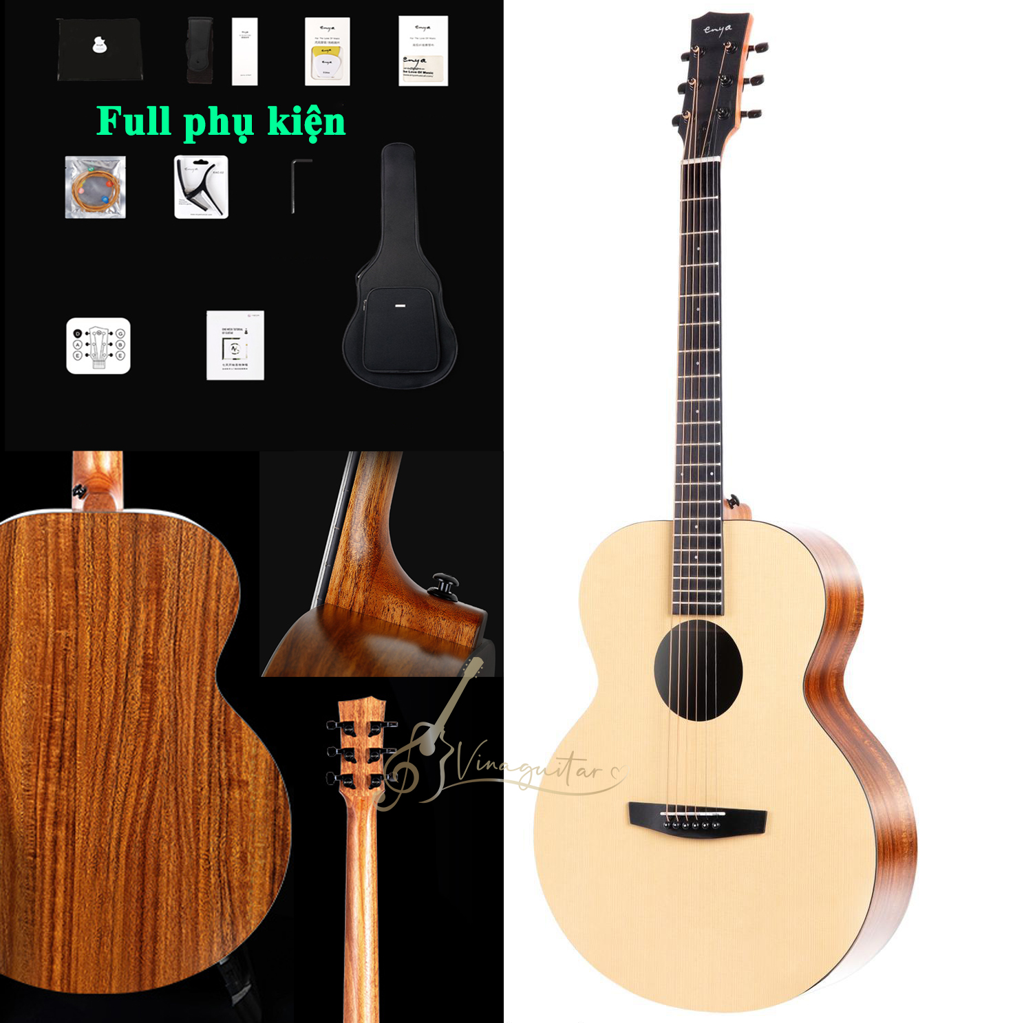 [ Có guitar 3/4 ] Đàn Guitar Acoustic ENYA X0 chính hãng kèm full phụ kiện - Vinaguitar phân phối và bảo hành