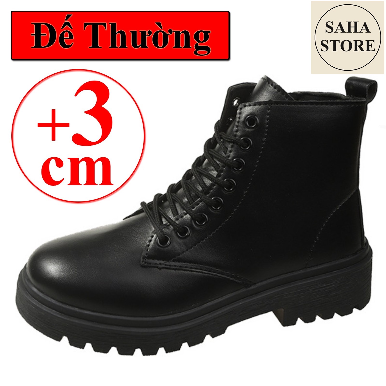 Giày boot nữ big size 43 42 41 SAHA228 giầy độn đế 6cm martin cao cổ bốt boost đen tăng 6p chiến bin