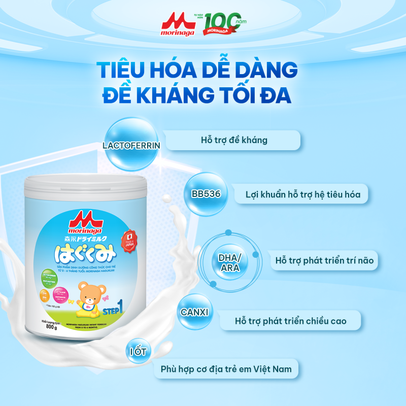 Combo 3 Lon Sữa Morinaga Hagukumi 800g Nhật Bản – Lactoferrin Tăng Cường Đề Kháng Hỗ Trợ Tiêu Hóa DHA Canxi D3 Hỗ Trợ Tiêu Hóa Cho Bé 0–6 Tháng