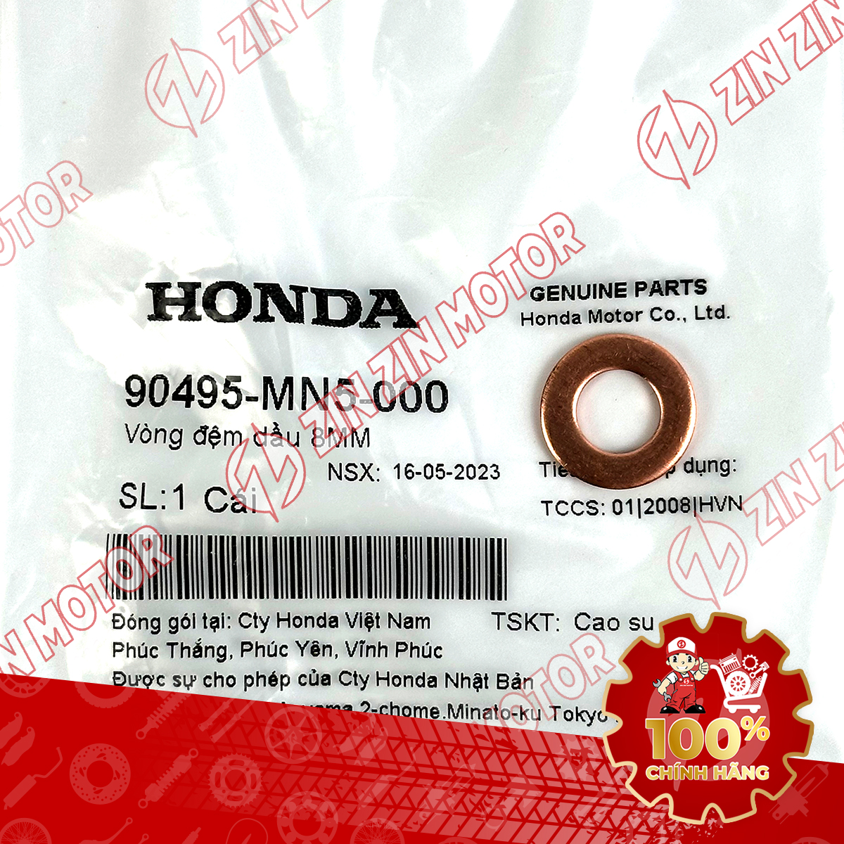 Lông Đền Ốc Xả Nhớt Láp Xe SH Mode 2020 2021 2022 2023 2024 8MM 90495-MN5-000 Chính Hãng - ZZM