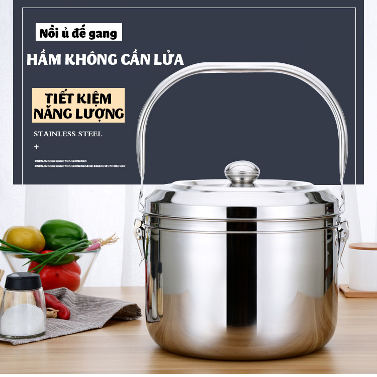 Nồi ủ nhiệt chân không đế gang 9 lít Thermal Cooker kèm khay hấp inox - Nồi ủ giữ nhiệt công nghệ Nh