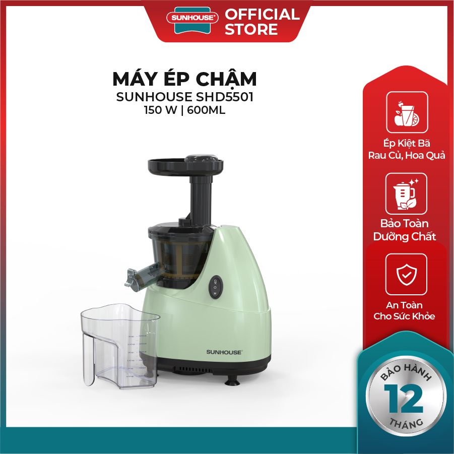 Máy ép chậm SUNHOUSE SHD5501 - Dung tích 600ml - Công suất 150W - Chế độ quay đảo chiều - Tự động ng