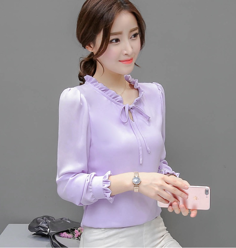 Áo Sơ Mi Nữ Kiểu Cổ Bèo Tay Dài Thắt  Nơ