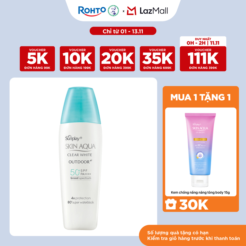Kem chống nắng Skin Aqua dưỡng da cho mặt khi hoạt động ngoài trời dạng gel Sunplay Skin Aqua Clear