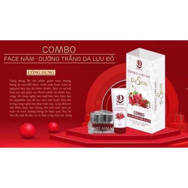 Combo Kem Face Serum Nám Lựu Đỏ Md Hộp Lớn (Được Kiểm Hàng)