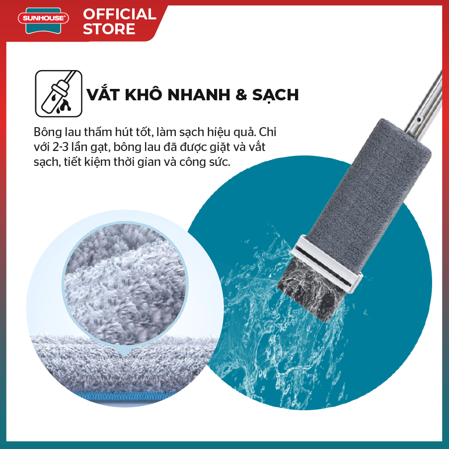 Bộ lau nhà tự vắt đa năng SPACE SAVING SUNHOUSE KS-CL3211PB - Thiết kế hiện đại - Chất liệu nhựa ABS