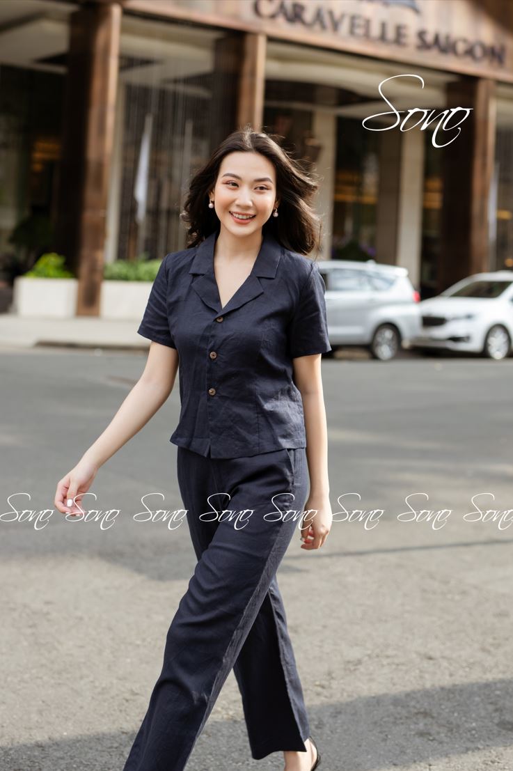 Sono - Bộ Linen Giả Vest Xanh Rêu Và Xanh Navy Chất Liệu Thoáng Mát Năng Động Trẻ Trung