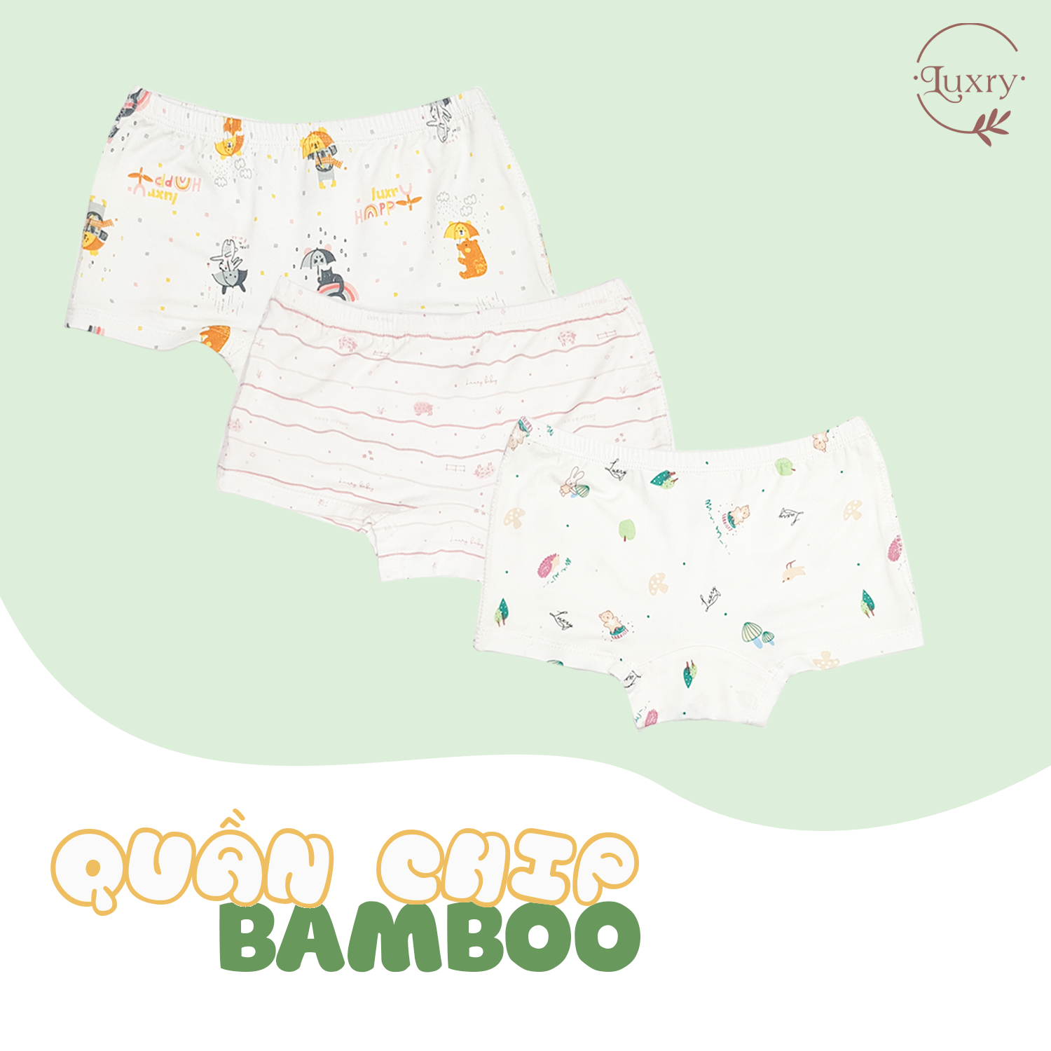 Set 3 cái quần chip Luxry cho bé gái từ vải sợi tre kháng khuẩn an toàn cho da