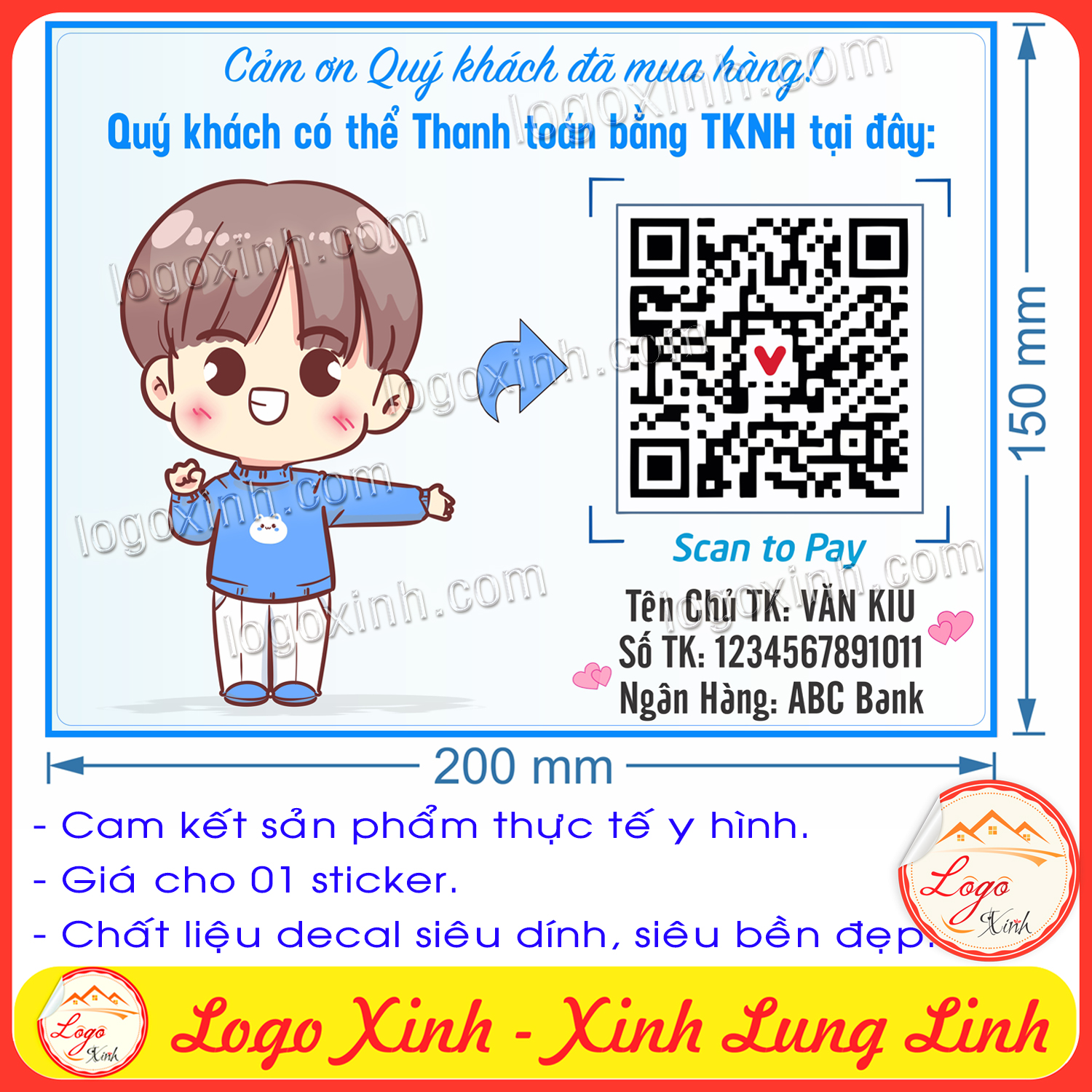 Tem Sticker Dán Mã Quét QR Code Chibi Dễ Thương Ghi Tài Khoản Ngân Hàng Mã QR Để Chuyển Tiền Cho Quầ