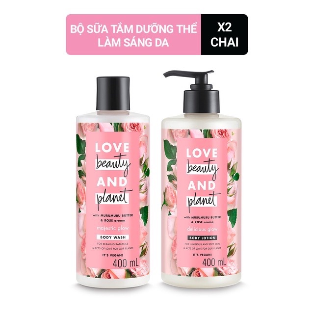 Combo Sữa Tắm + Sữa Dưỡng Thể Sáng Da Rạng Rỡ Love Beauty And Planet Majestic Glow 400Ml/Chai