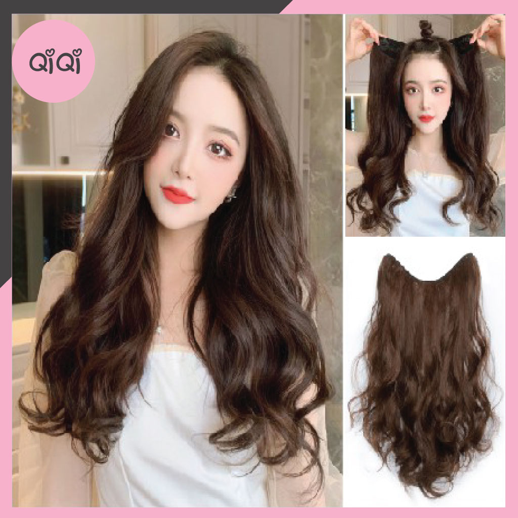 Tóc giả nữ kẹp chữ U / Tóc giả kẹp U dài 55cm kèm ảnh thật xoăn bồng bềnh làm dày tóc cực đẹp Qiqish