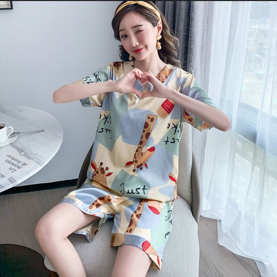 Bộ Đồ ngủ Pijama Lụa thoáng mát tay ngắn Đồ mặc nhà  Siêu dễ thương