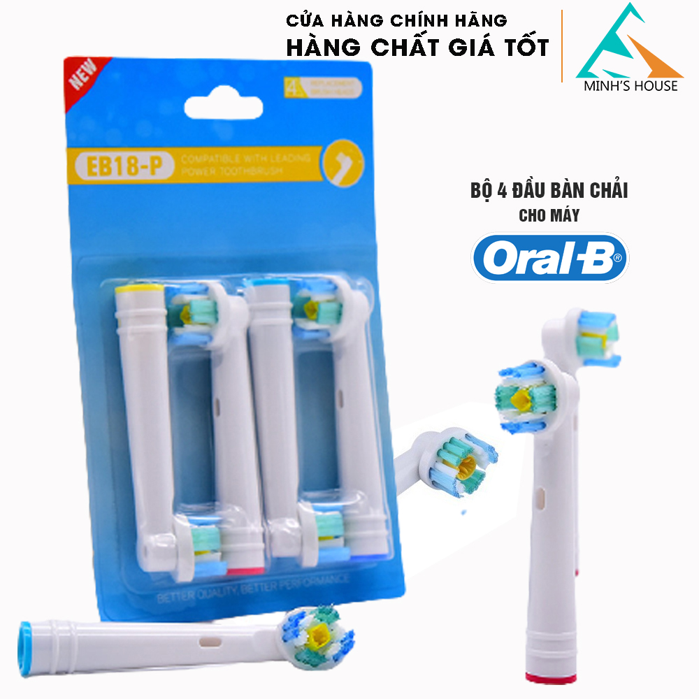 Cho Máy Oral B Braun Eb18 - P Prowhite3D Bộ 4 Đầu Bàn Chải Đánh Răng Điện Thay Thế Phá Tan Mảng Bám Cho Răng Trắng Sáng Minh House