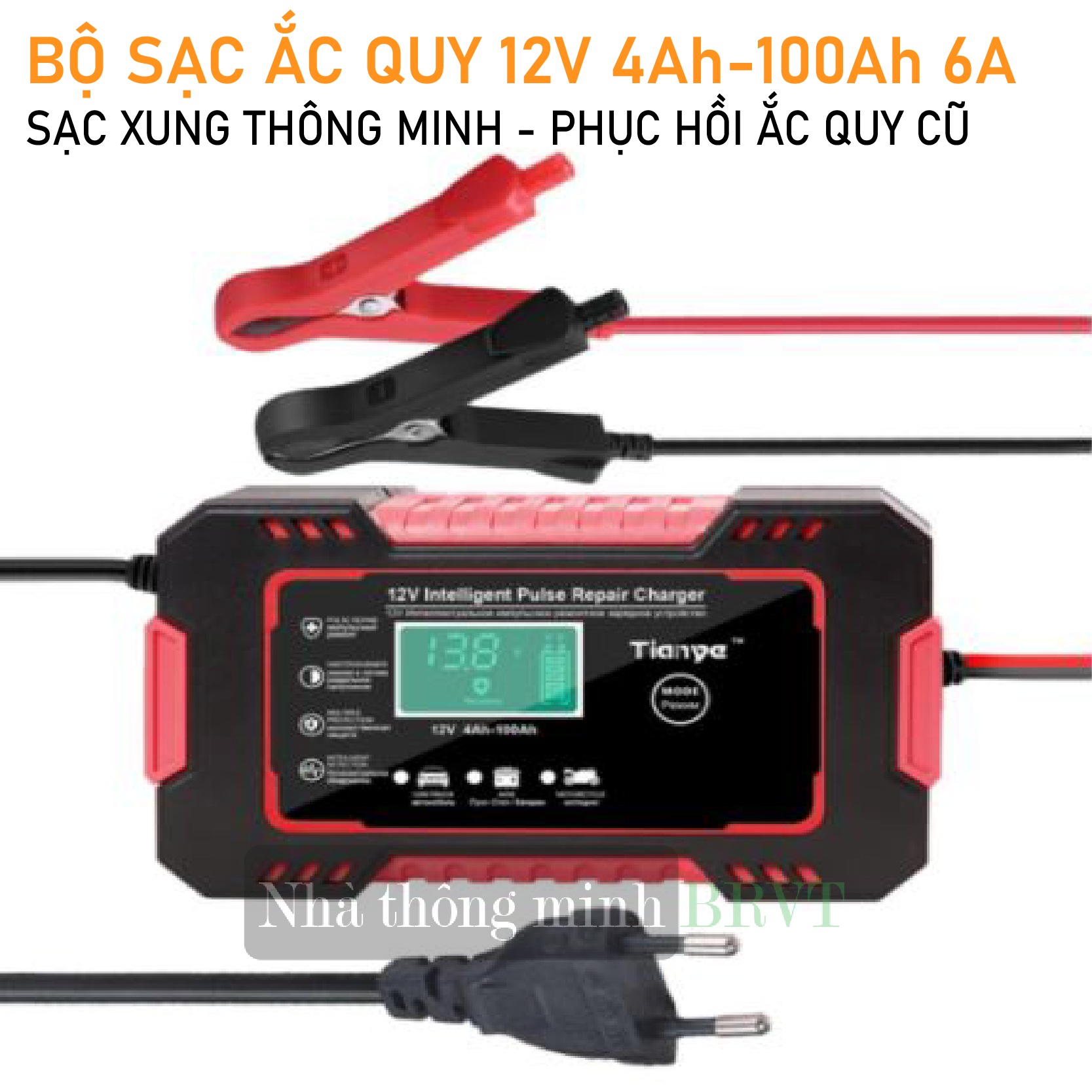 Bộ sạc ắc quy 12V 6A 4Ah-100Ah cho ắc quy ô tô xe máy - Có chức năng sửa và phục hồi ắc quy cũ