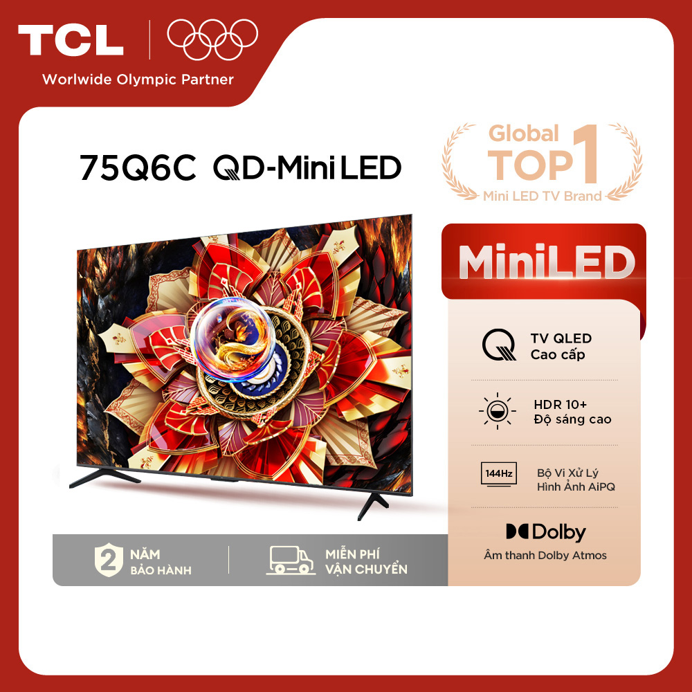 【QD-Mini LED】75inch - TV QLED Cao Cấp - 4K Smart Google TV TCL 75Q6C - HDR10+ - Tần số quét 144Hz -