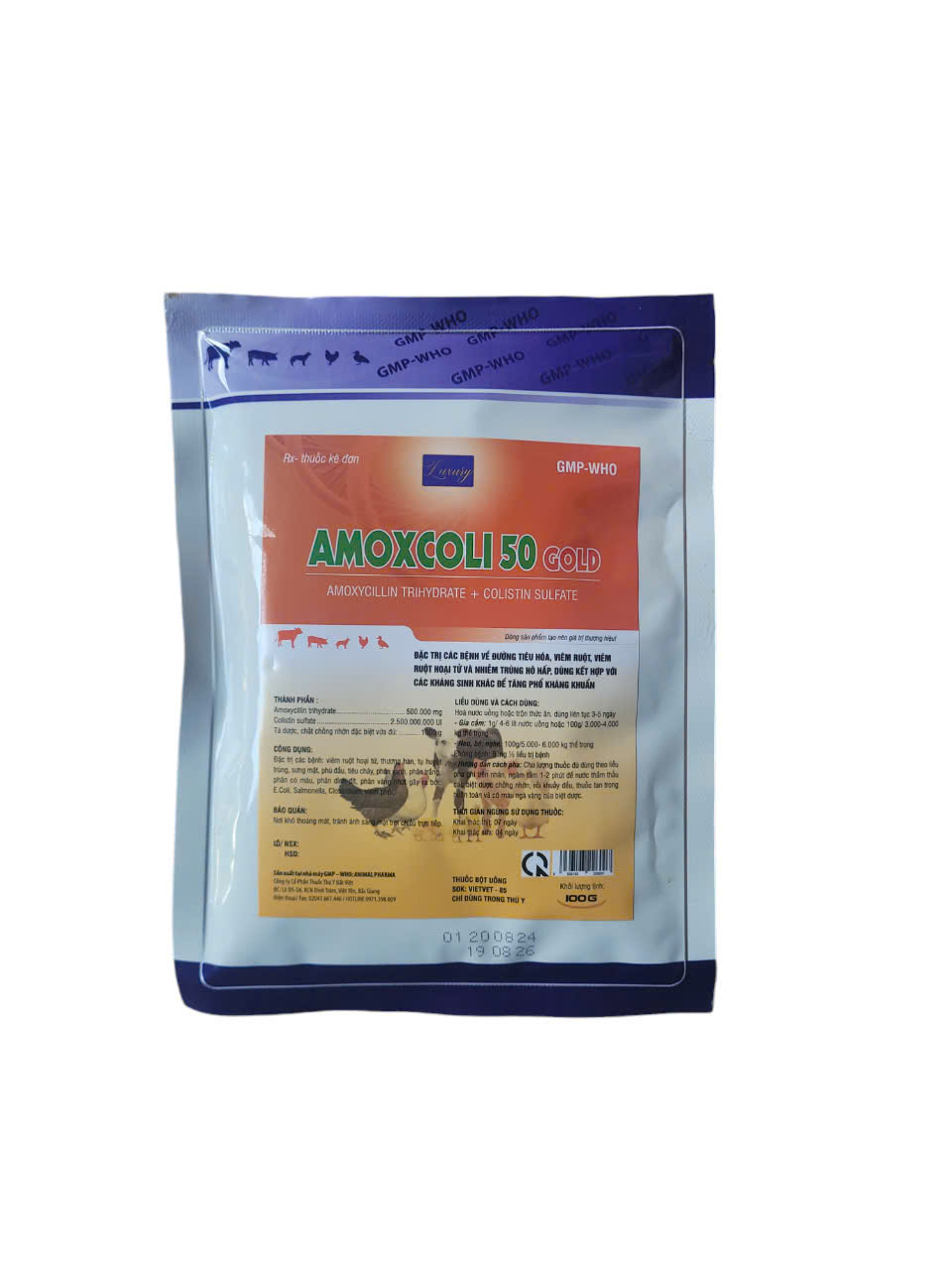 Amox 50% 100g tiêu chay xanh trắng tu huyêt trung