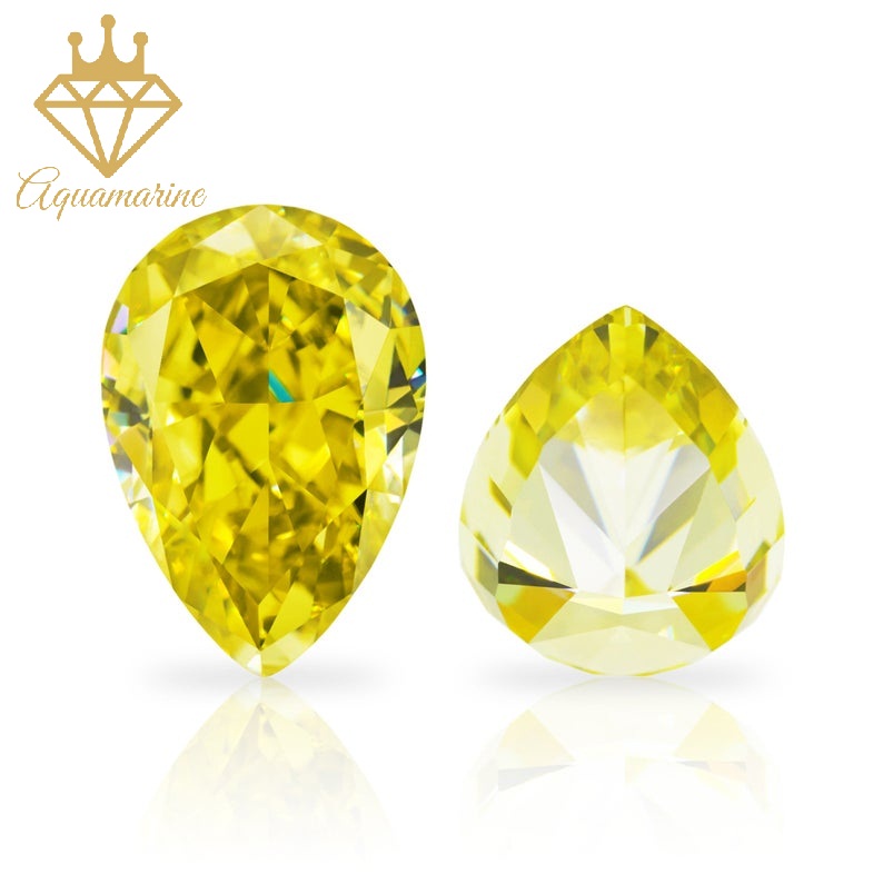 (Size 8x11 mm) Kim cương nhân tạo Moissanite giác cắt Pear màu vàng