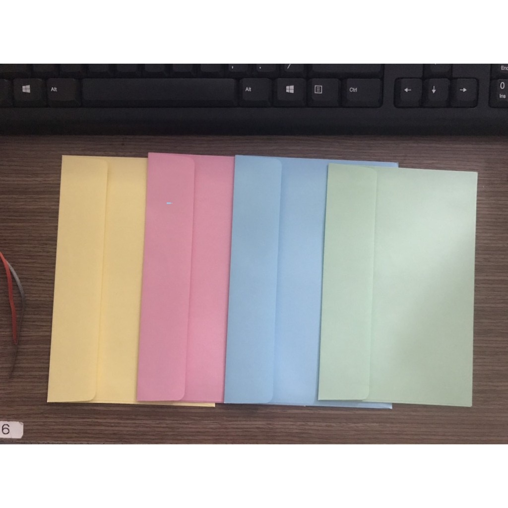[HCM]Bao thư màu khổ 12x22xấp 100 cái(CÓ XẤP ĐỦ 4 MÀUMỖI MÀU 25 CÁI)giấy cực dày đẹp định lượng 80gsm