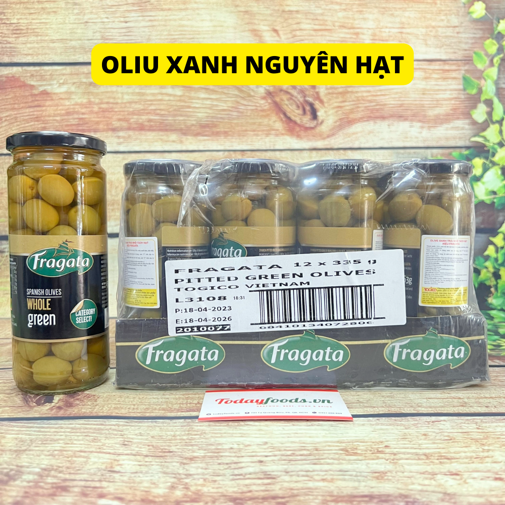 (MẪU MỚI T7/2026) Quả Oliu Xanh nguyên hạt ngâm muối FRAGATA 450G | Nhập khẩu Tây Ban Nha