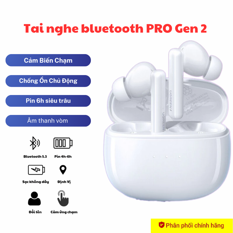Tai Nghe Không Dây Bluetooth 5.0 Tws  - Tai Nghe Ap Pro Gen 2 Bản Đầy Đủ Kèm Cáp Sạc + Núm Cao Su - 