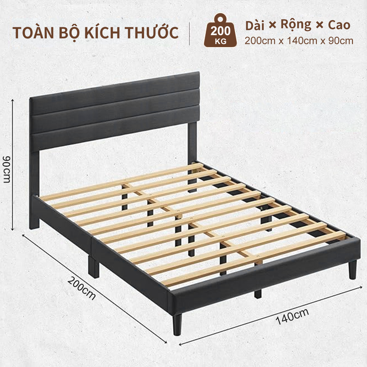 Giường gỗ chất lượng cao ván gỗ cứng giường gỗ dày giường đôi đơn giản hiện đại 206*152*92cm