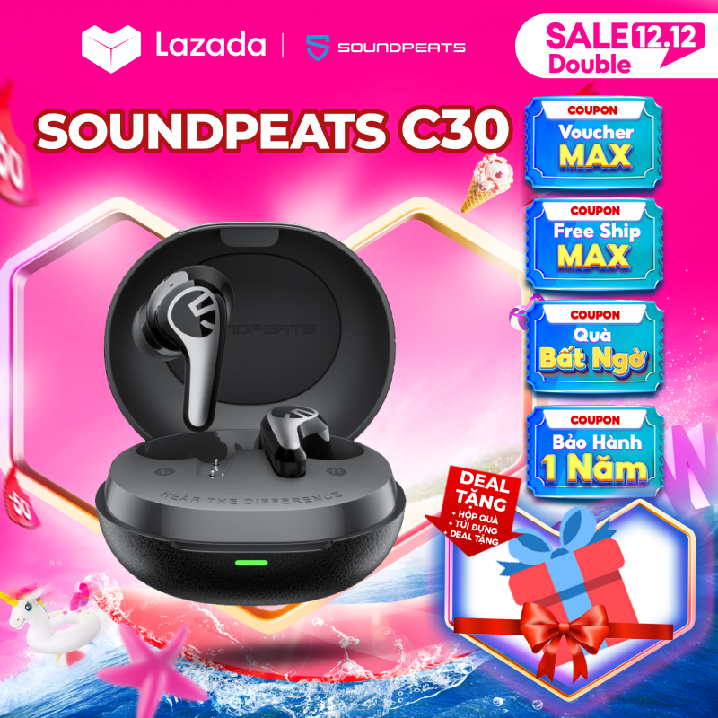 Tai Nghe True Wireless SoundPEATS C30 Hyrid ANC 52dB | Driver PU Titanium | 6 Mic ENC+ | Hires LDAC | Bluetooth 6.0