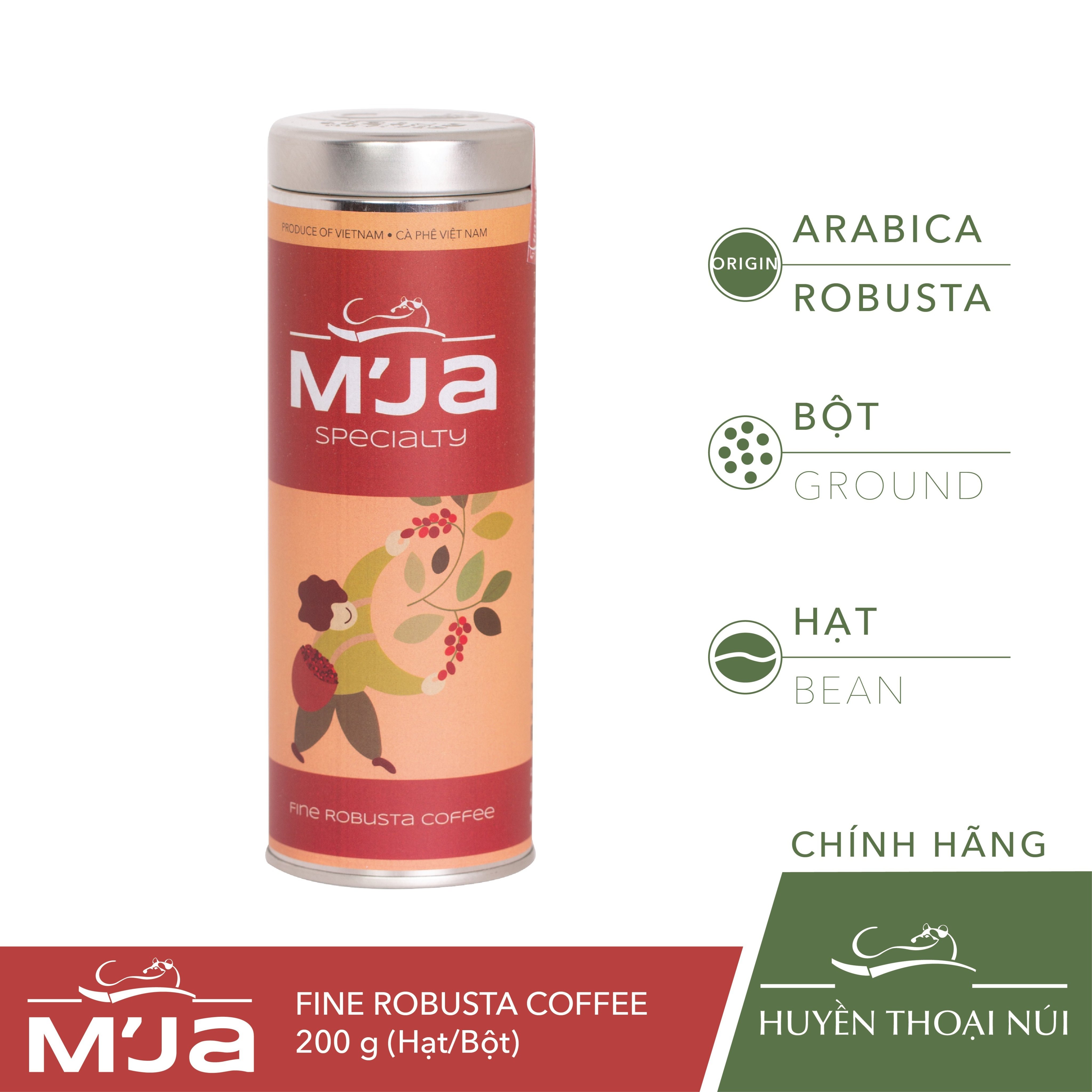Cà Phê Đặc Sản MJA 100% Fine Robusta (Fine Robusta Coffee) 200g (Hạt/Bột) - Vị Đắng Nhẹ Hương Trái C