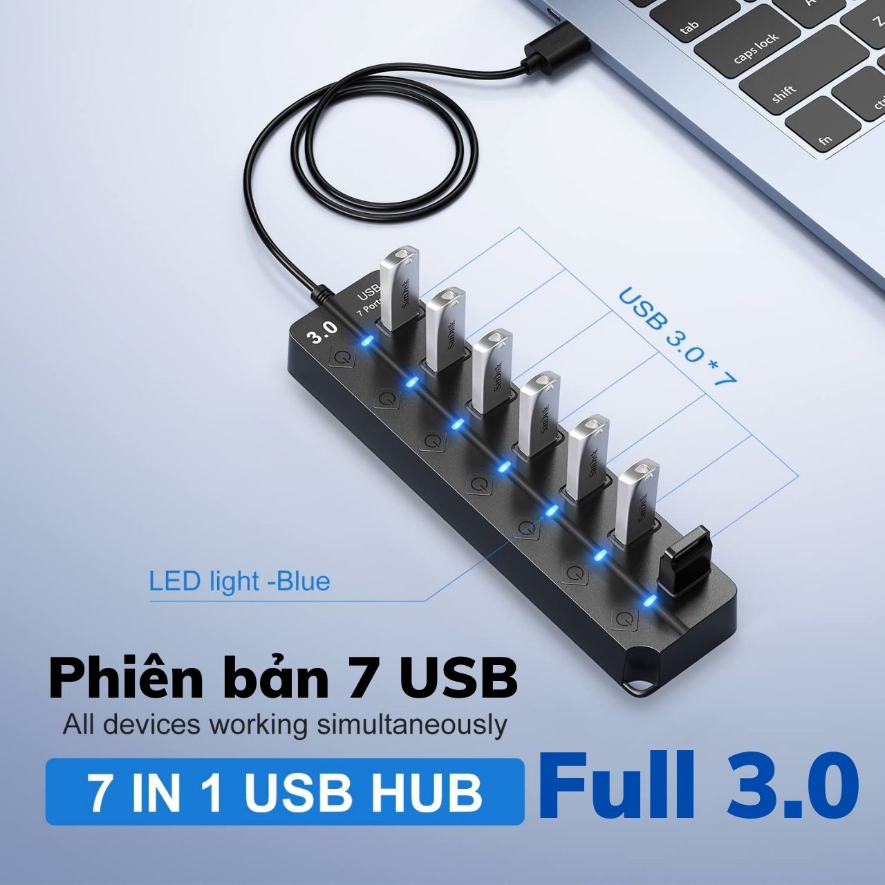 Bộ Chia Cổng USB OTG Hub USB 3.0 cổng USB mở rộng đầu chia USB 1 ra 4 và 7 dây dài cổng công tắc ngu