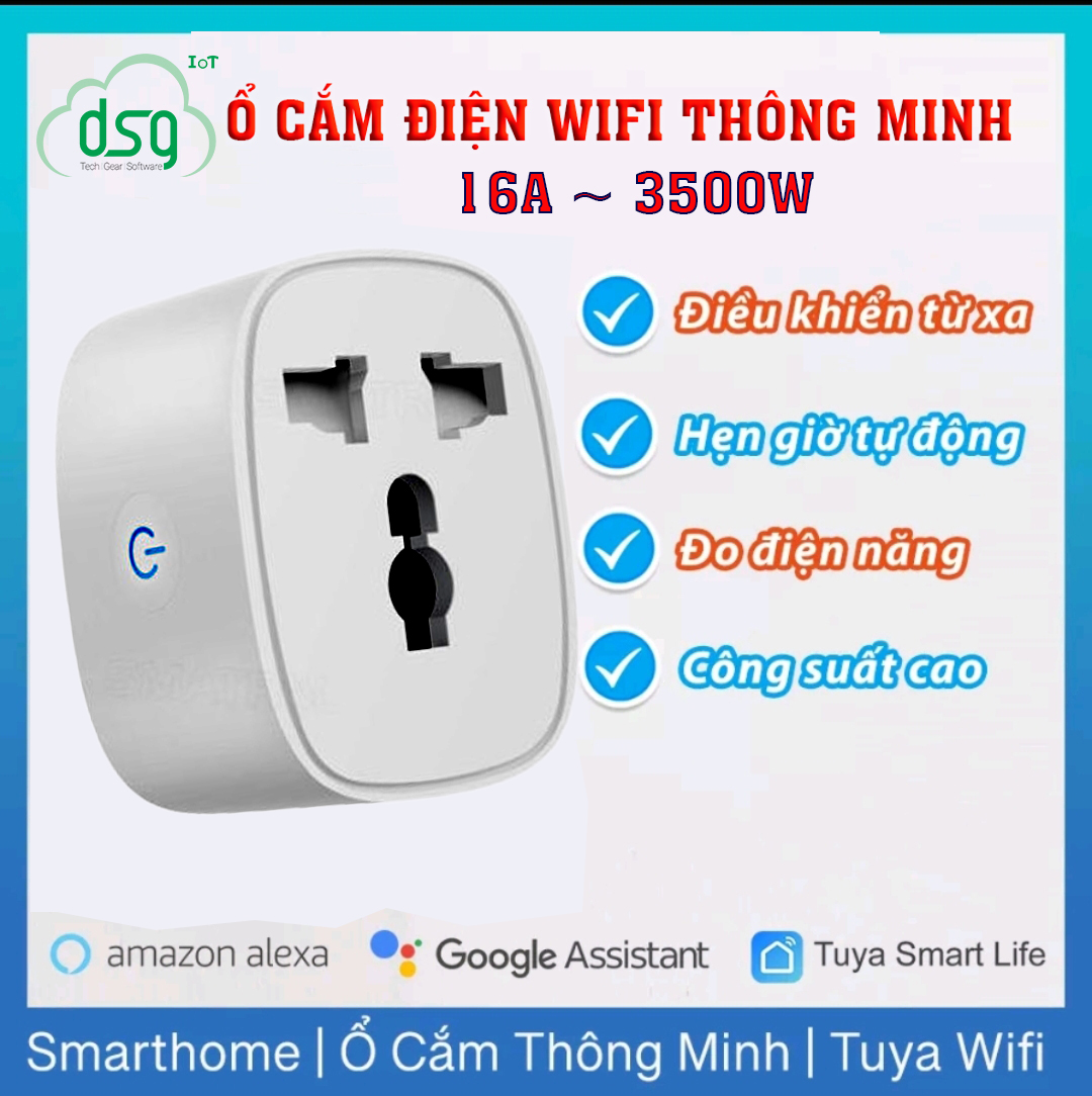 Ổ CẮM ĐIỆN thông minh wifi 16A - 3500W Smart Plug  đo tiêu thụ điện năng hẹn giờ điều khiển từ xa aa