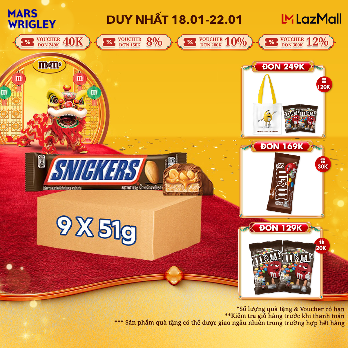 [20H 5-17.1 - Quà Tặng năm mới - Voucher đến 40K] Combo 6 thanh kẹo Sô Cô la Snickers thanh 51g