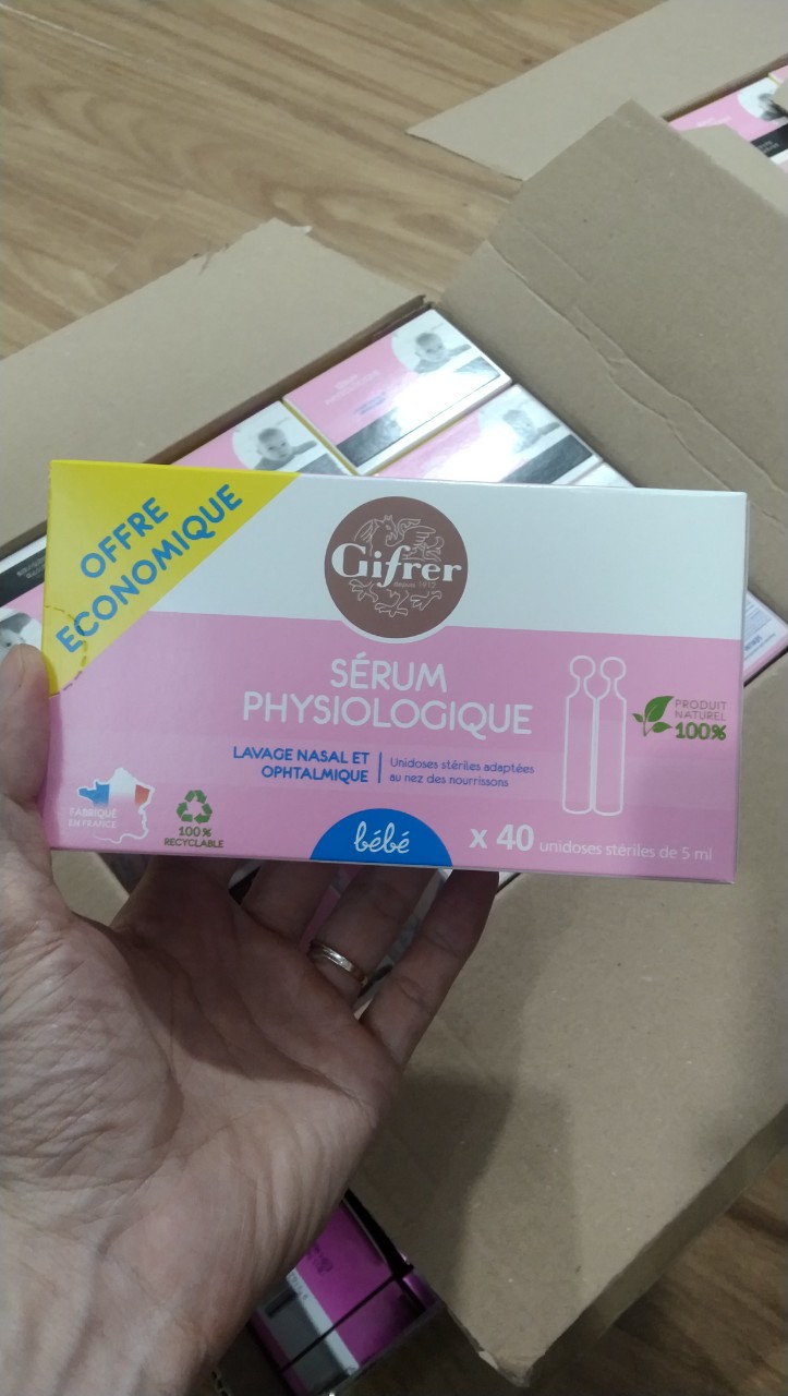 Gifrer Nước muối sinh lý vệ sinh mũi màu hồng, Pháp (40 tép)
