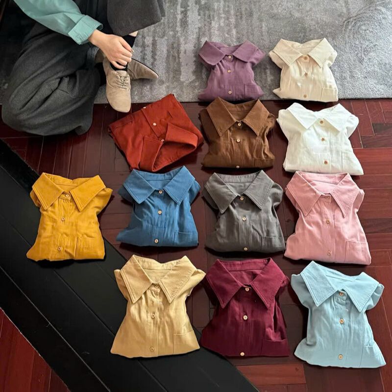 Áo Sơ Mi Nữ Dài Tay Form Rộng Kiểu Dáng Basic Nhiều Màu Sắc Chất Nhung Tăm Thời Trang JayS TOP NU 17