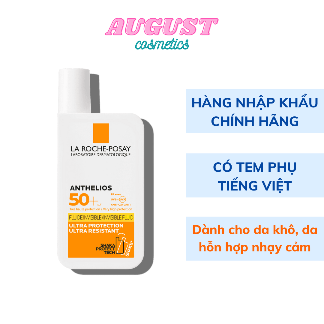 [Hàng Nhập Khẩu] Kem Chống Nắng La Roche Posay Cho Da Khô Nhạy Cảm Anthelios Shaka Fluid Spf 50+ 50Ml Mẫu Mới Invisible Fluid