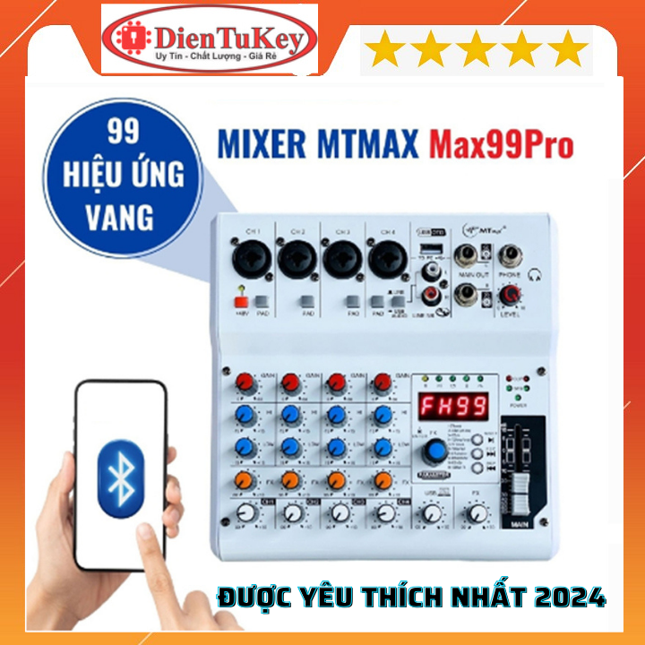 Bàn trộn âm thanh Mixer MTMax B12 - 4 kênh (3 mono, 1 stereo) - Có hiệu ứng âm thanh như sound card 