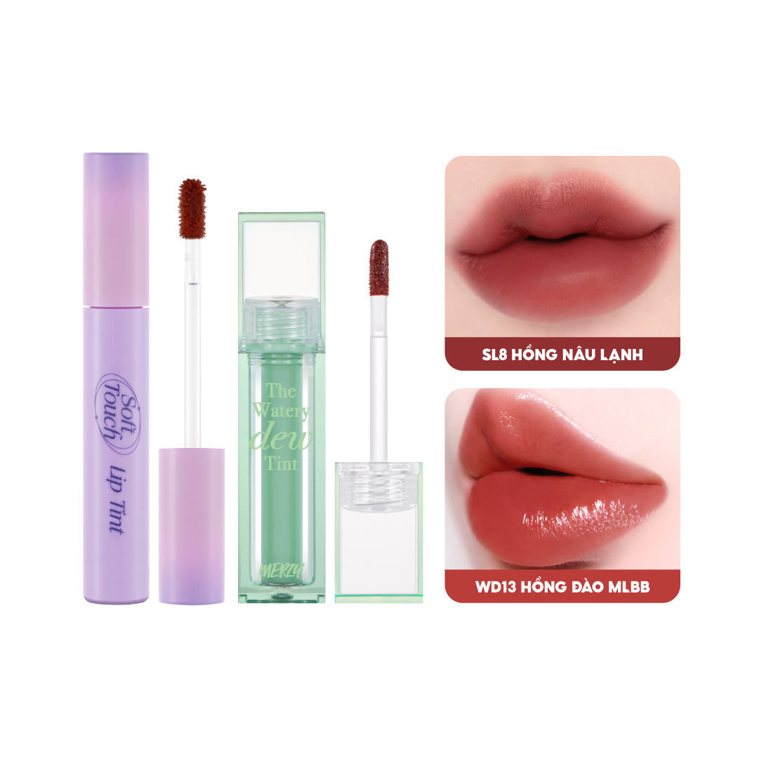 Combo 2 Son Kem Siêu Lì Merzy Soft Touch Lip Tint 3g (Ver 2) +  Son Tint Bóng Merzy The Watery Dew T