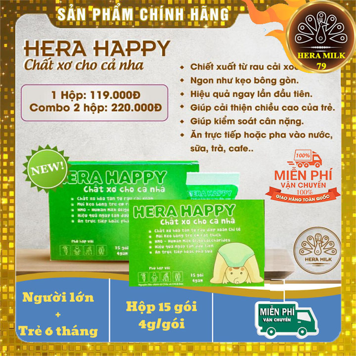 [Chính Hãng - Cao Cấp] Combo 2 Hộp Hera Happy : Bổ Sung Chất Xơ Phòng Ngừa Hỗ Trợ Điều Trị Táo Bón - 1 Hộp 15 Gói