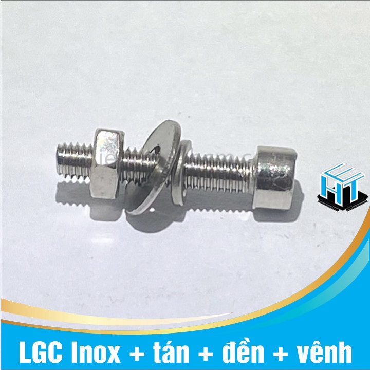 COMBO 5 con Ốc lục giác chìm Inox M8 (Bulong lục giác) kèm tán long đền long vênh M8 nhiều kích thướ