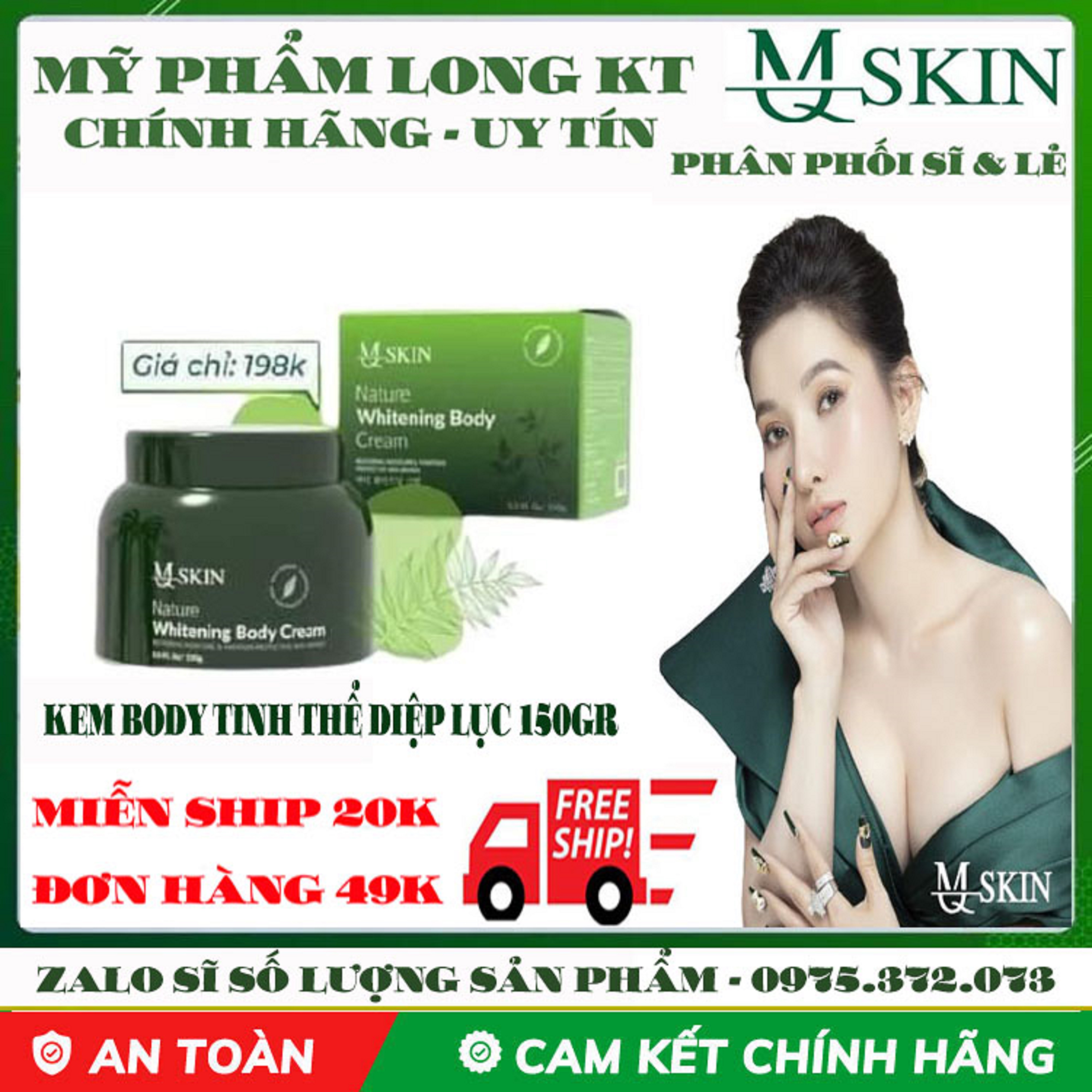 [Hàng Chính Hãng Giá Sĩ Mq Skin] Kem Body Diệp Lục Mq Skin Kem Body Dưỡng Da Toàn Thân 150G Kembody Dưỡng Trắng Da Tinh Thể Không Bết Rít Thấm Nhanhthơm Mùi Nước Hoa Mq Skin Hộp 150Gr