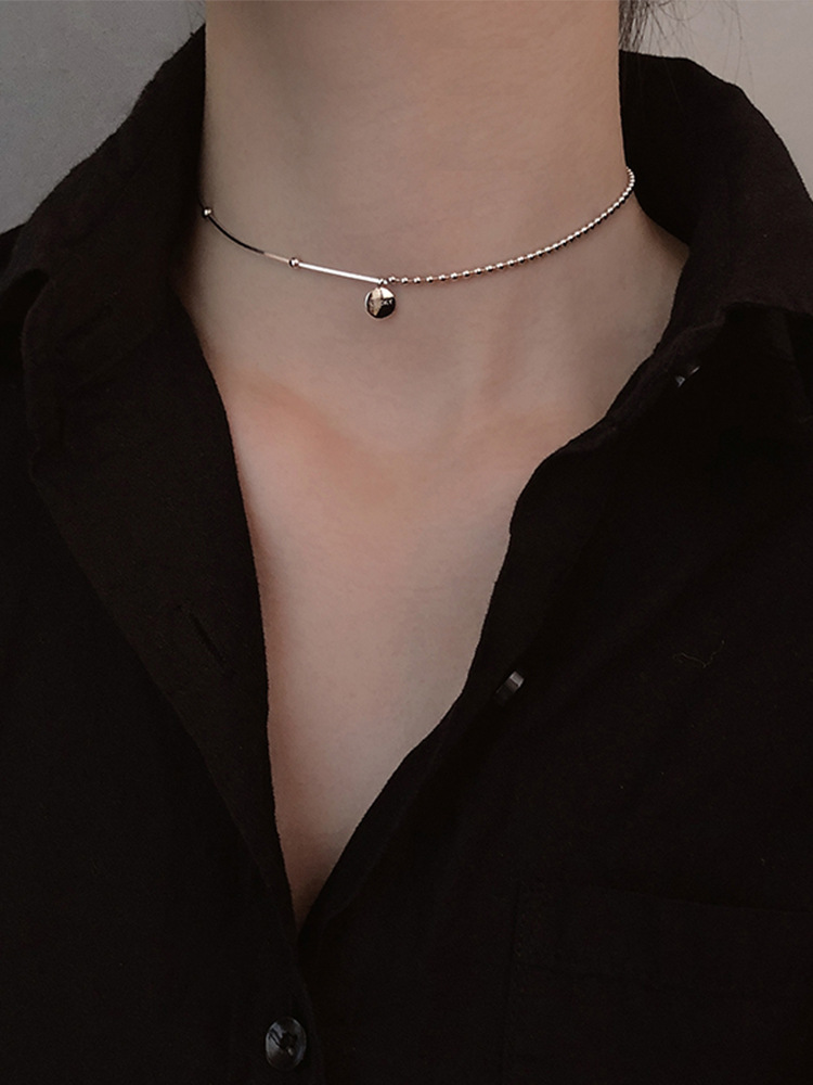 925纯银幸运豆豆字母项链女Ins冷淡风颈链简约短款锁骨链气质百搭