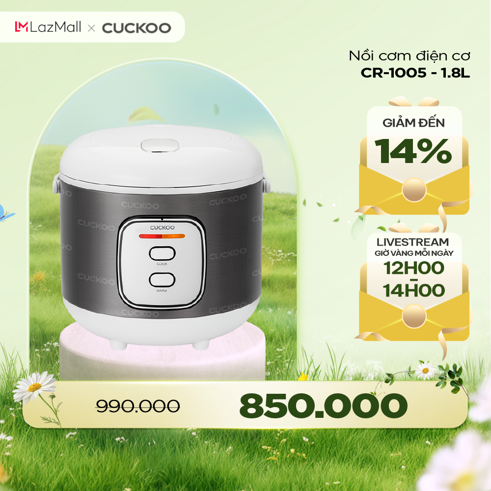 Nồi cơm điện Cuckoo 1.8L CR-1005 lòng nồi chống dính 1 nút ấn dễ dàng điều khiển - Bảo hành 2 năm - 