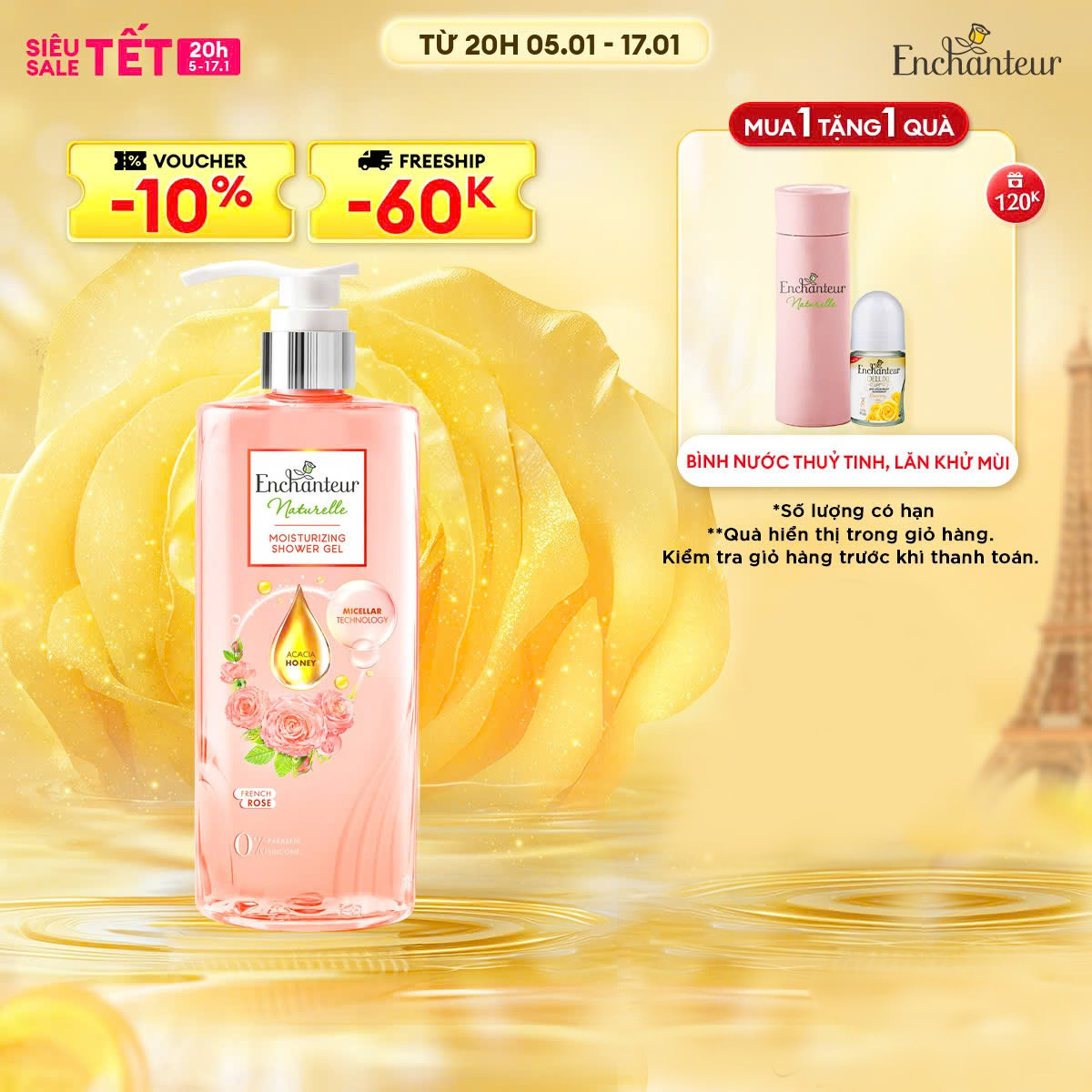 [VC 30% + TẶNG 2 QUÀ] Sữa tắm dưỡng da thiên nhiên Enchanteur Naturelle hương Iris/ Lavender/ Rose 5