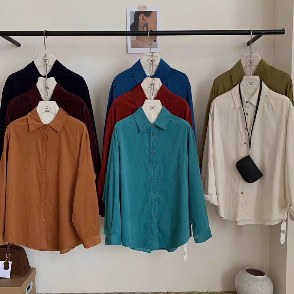Áo Sơ Mi Nữ Dài Tay Form Rộng Kiểu Dáng Basic Nhiều Màu Sắc Chất Nhung Tăm Thời Trang Sugal TOP NU 1